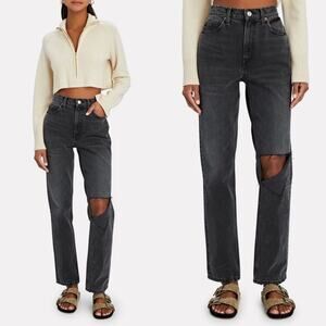 NWT RE/DONE 70s High Waist Distressed Straight Leg Rip Jeans Size 30